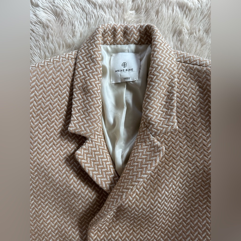 Anine Bing Beige Chevron Double-Breasted Blazer - Picture 4 of 16
